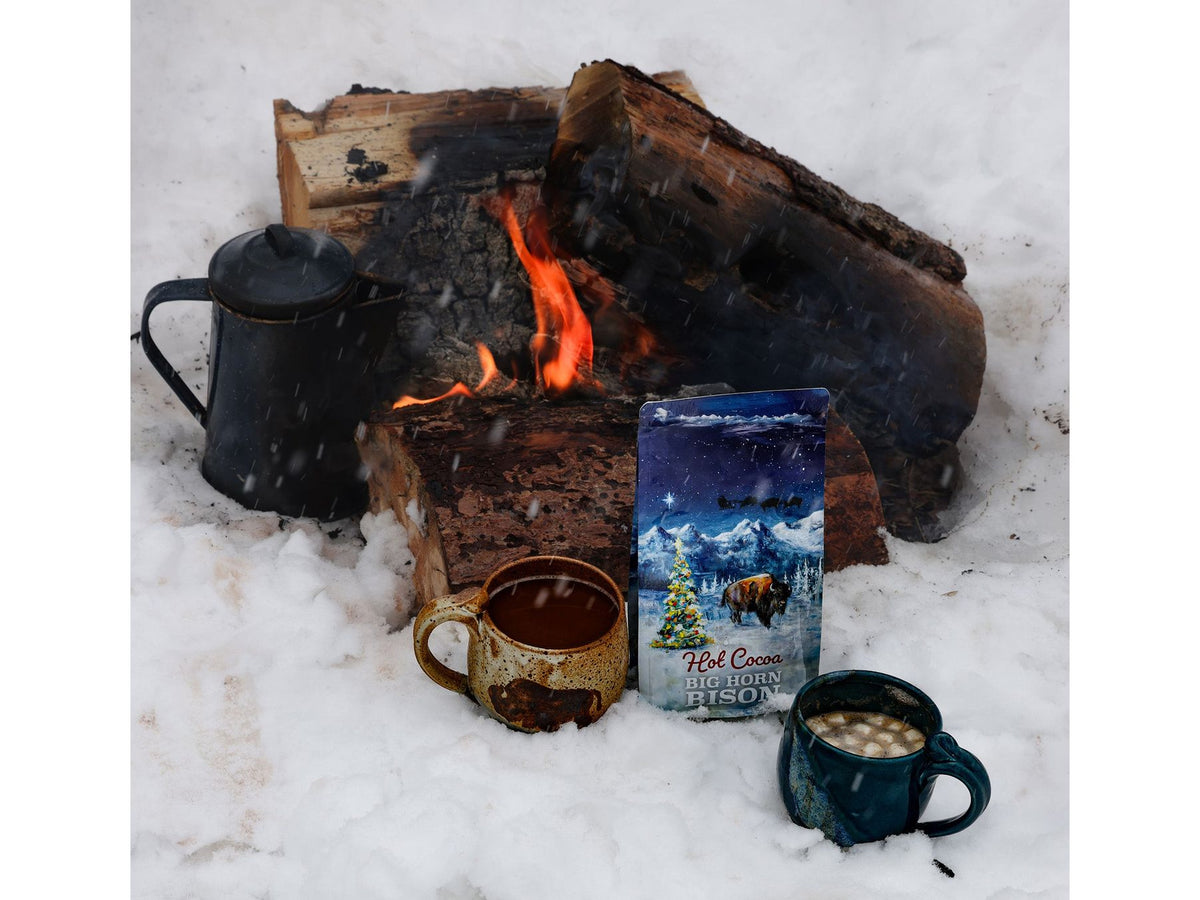 Hot Cocoa in Snow by the fire