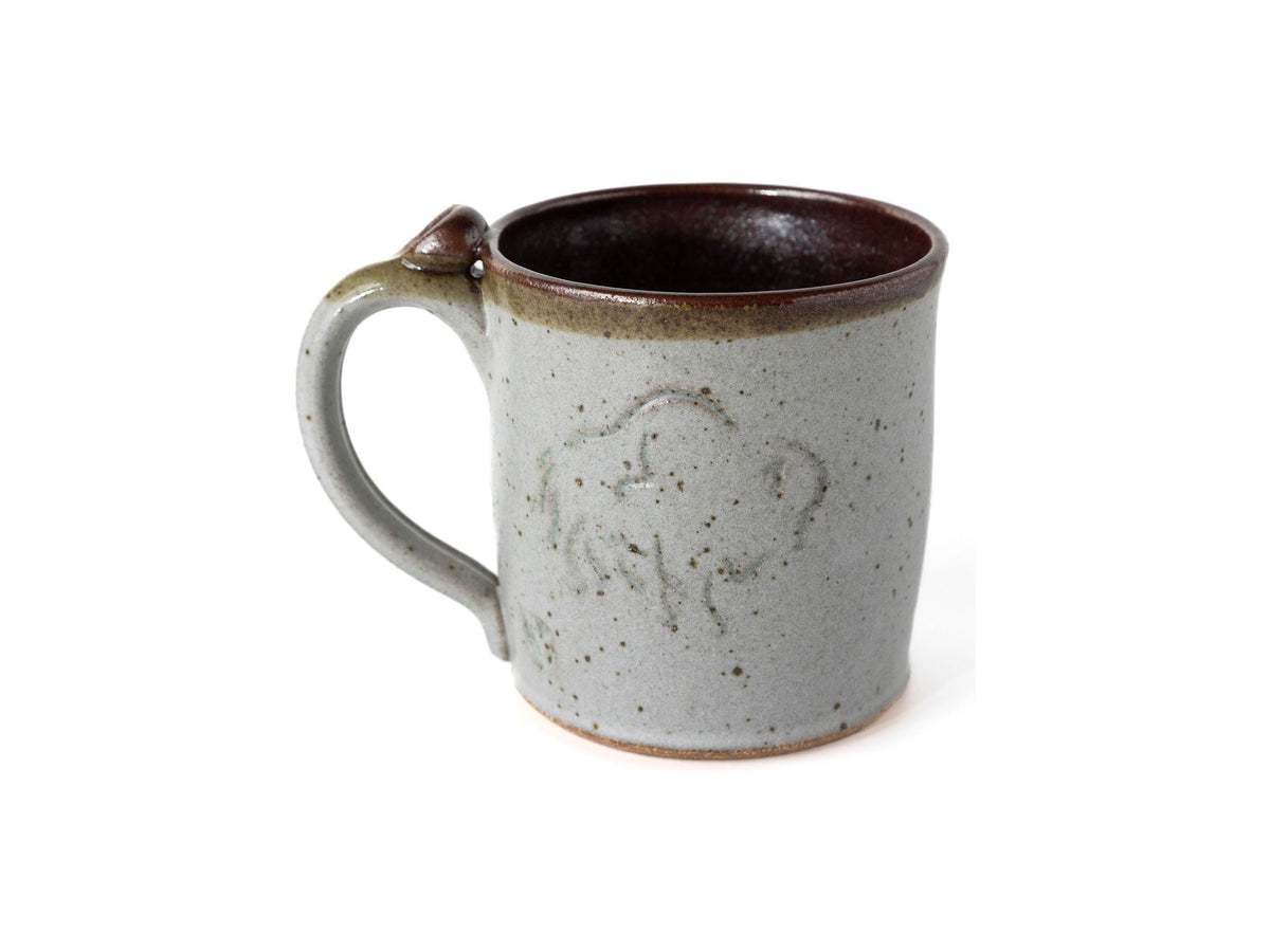 Handmade Silver/Brown Bison Etched Mug
