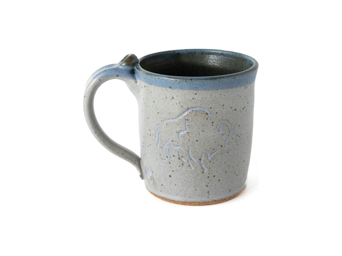 Handmade Silver/Blue Bison Etched Mug