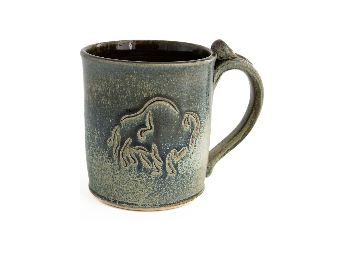 Handmade Grey/Teal Bison Etched Mug