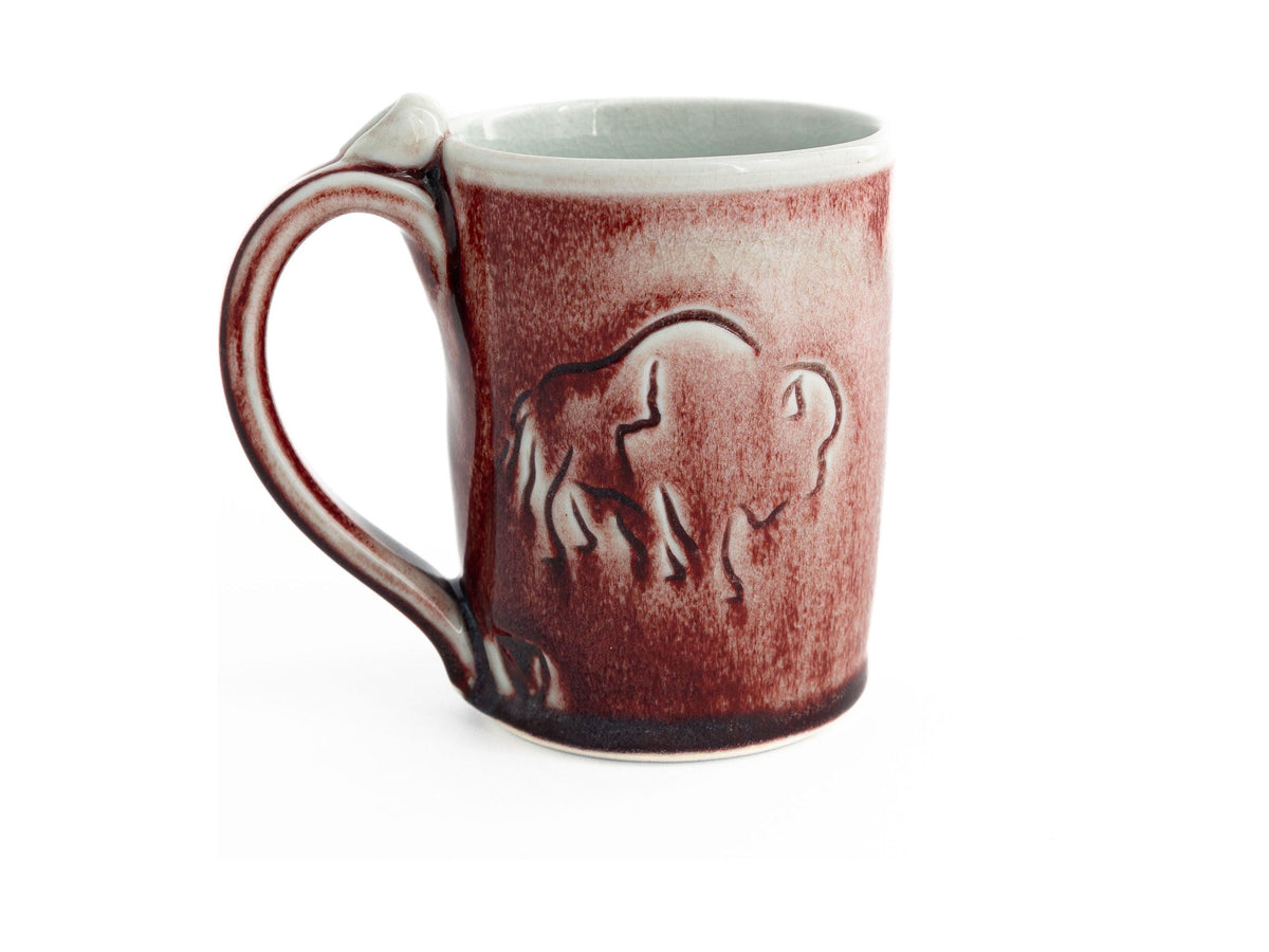 Handmade Red Bison Etched Mug