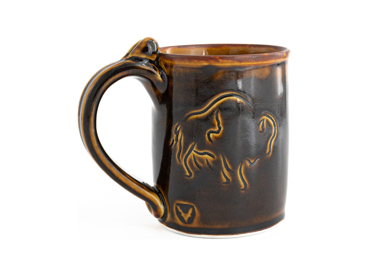 Handmade Brown Bison Etched Mug